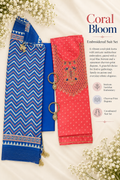 Coral Bloom – Coral Pink Embroidered Suit Set with Chevron Dupatta