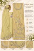Golden Beige Embroidered Suit Set with Matching Dupatta