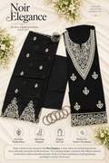 Noir Elegance – Black Embroidered Suit Set with Matching Dupatta